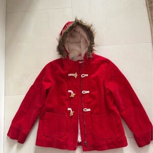 Boden Red and Cream Faux Fur Lined Coat